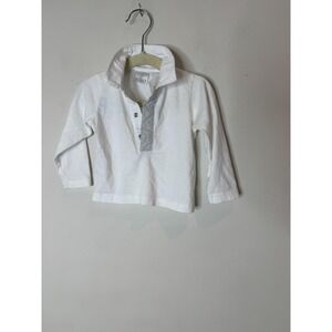 FAO Shirt Baby Boys 9-12 Months White Collared Long Sleeve Polo Top Cotton